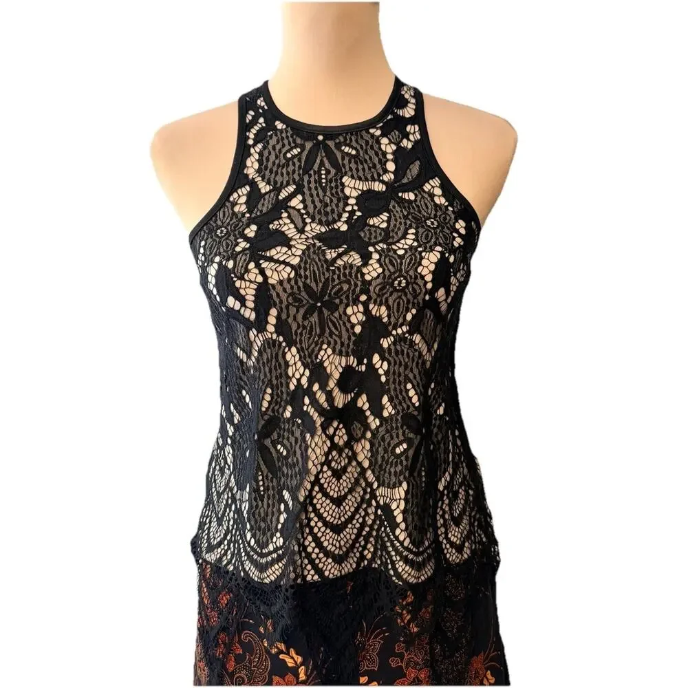 Almost Famous Y2K Lace Top Romantic Floral Coquette Sleeveless High Neck XS